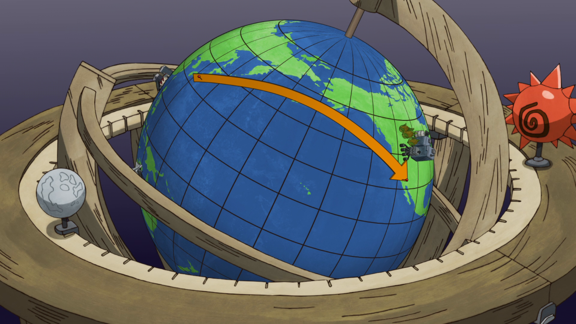Globus zeigt den Weg von Japan nach Amerika